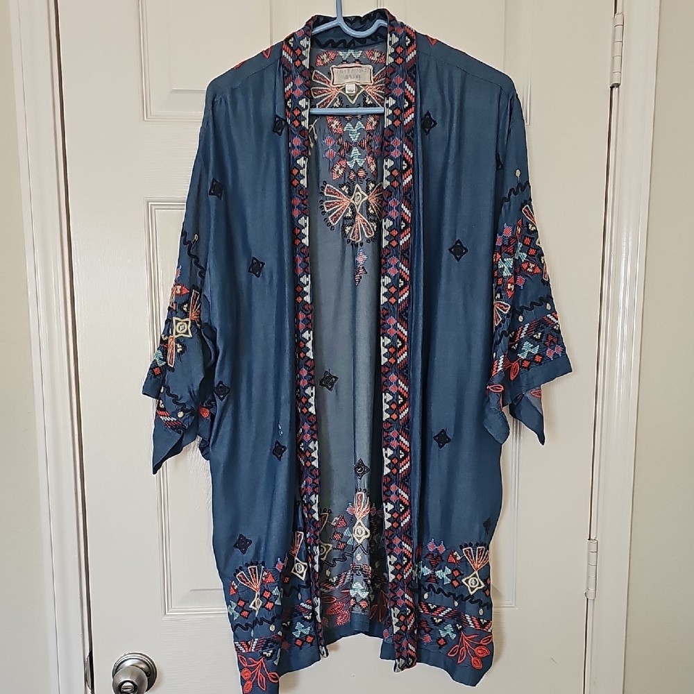 Johnny Was Piper Shirt Tail Kimono Boho Embroidered Large Preowned - Picture 9 of 14